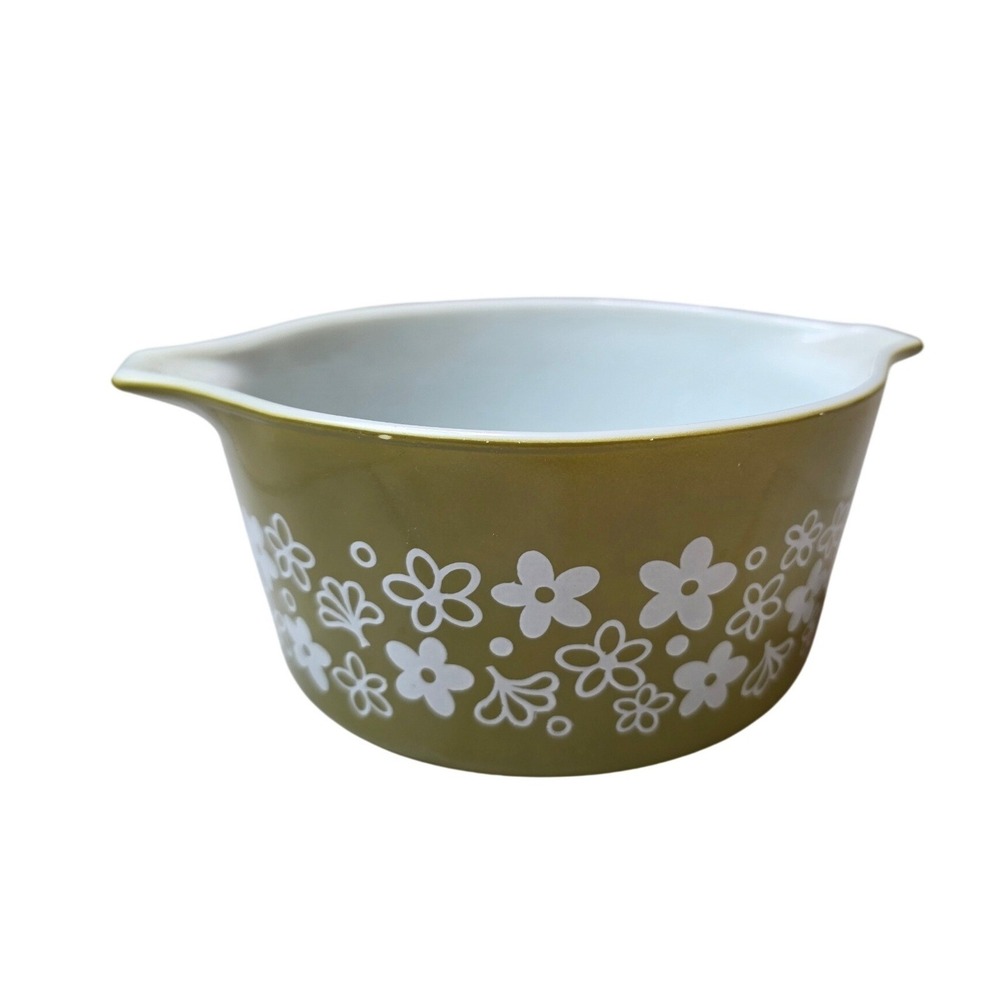 Vintage Pyrex Spring Blossom Green 473 Cinderella Mixing Bowl 1 Qt Crazy Daisy E
